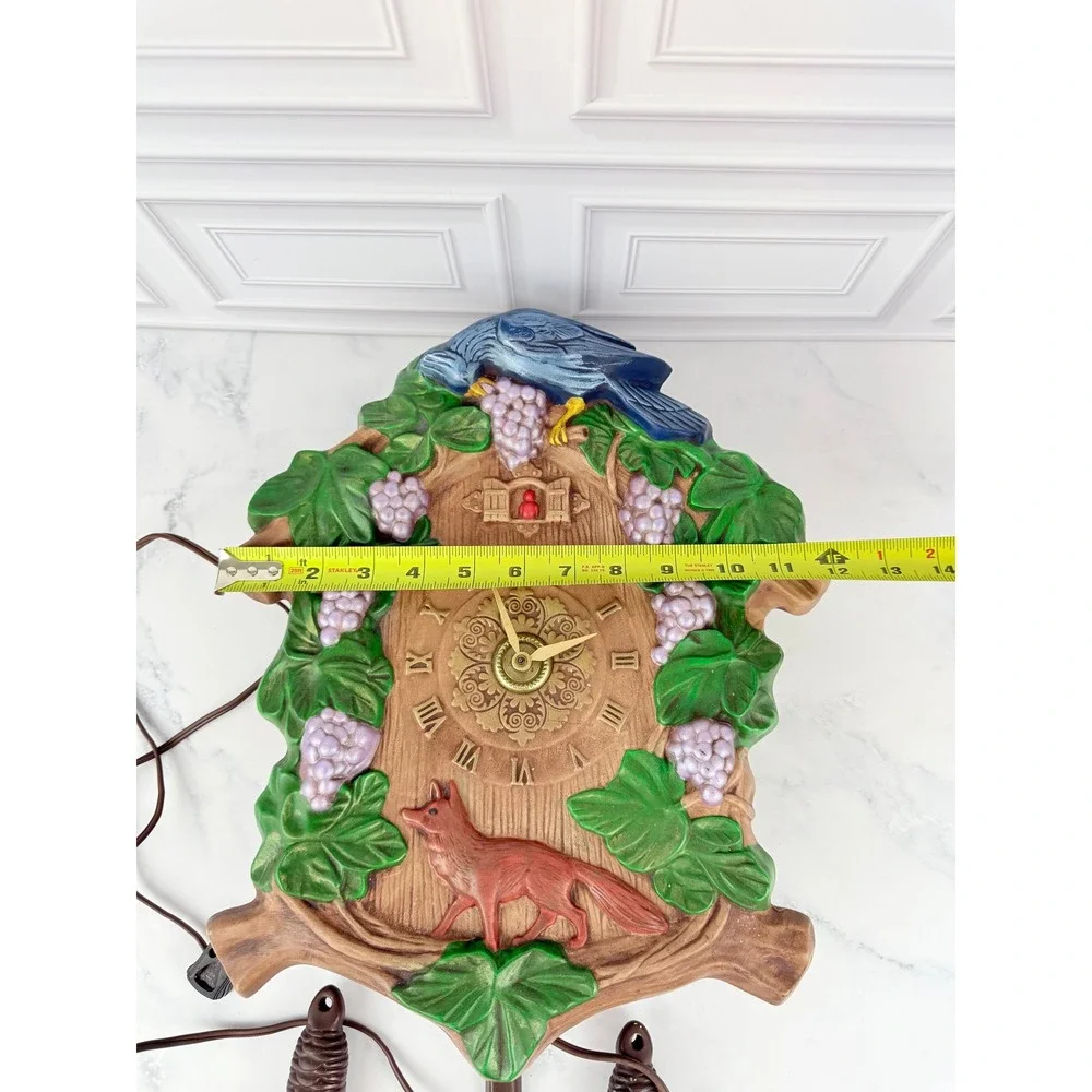 VTG 1970s Holland Mold Faux Cuckoo Clock Brass Woodland Fox Cardinal Bluejay